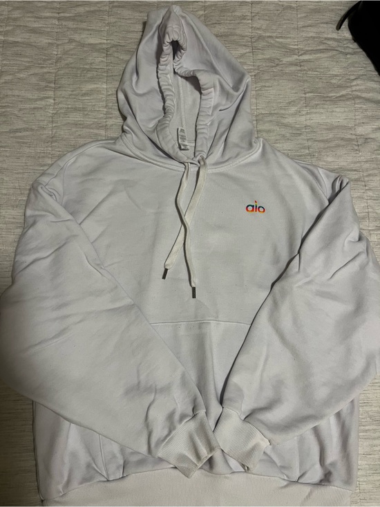 ALO Yoga Tops - ALO Yoga White Hoodie with Small Multicolor Logo